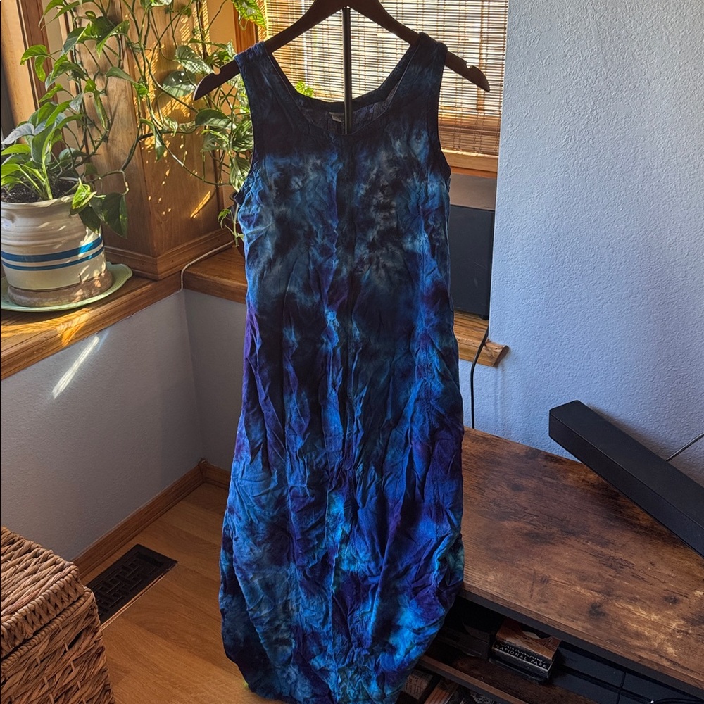 💜 Blue purple Tie Dye 💙 SMALL Dharma Trading Co. Beach Boho Maxi Dress coverup
